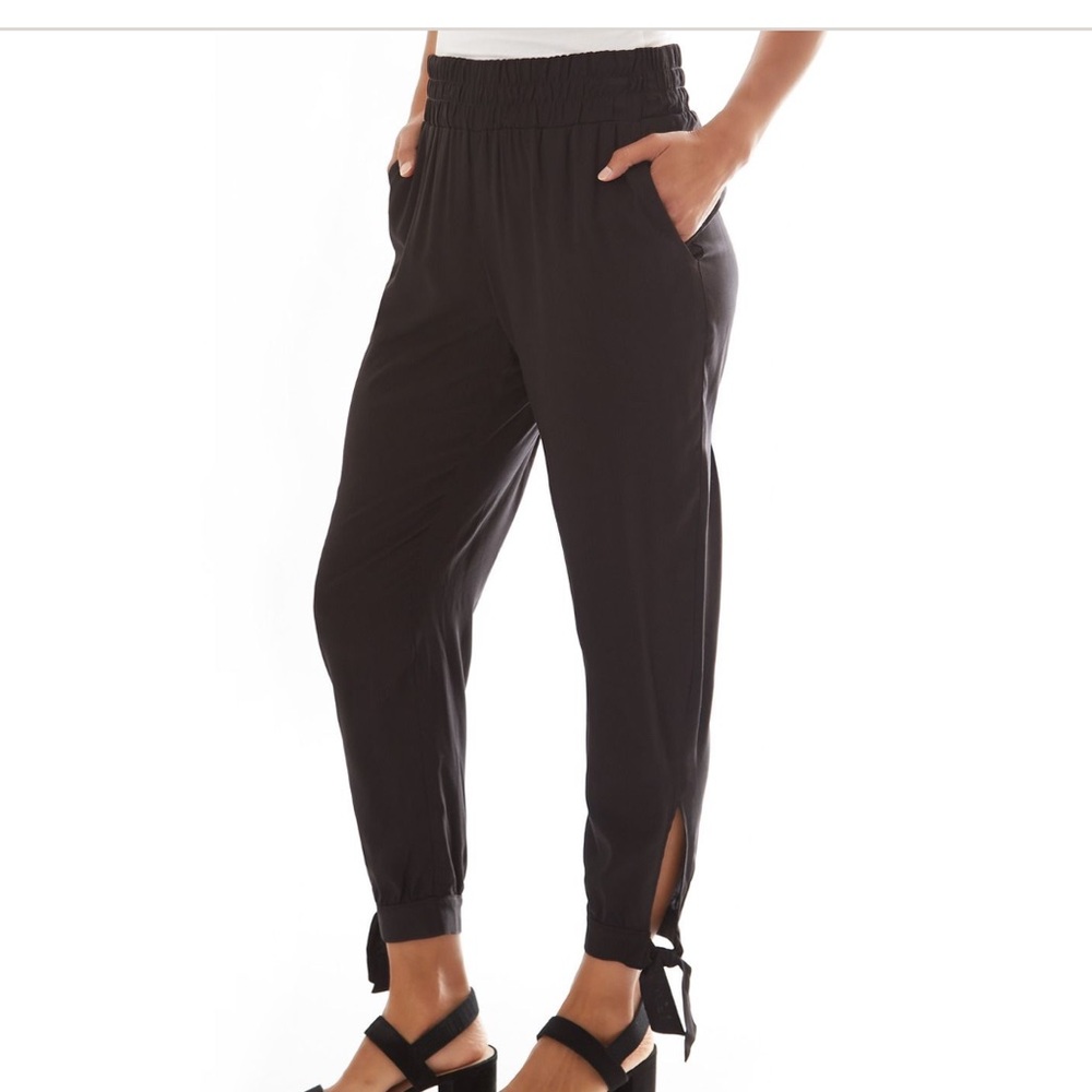 Women's Black Side Slit Ankle Tie Pants